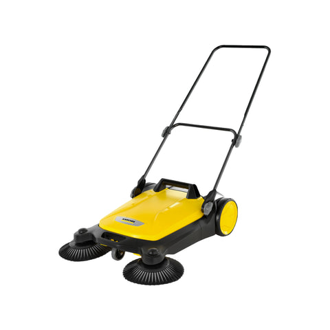karcher twin push sweeper with yellow housing and two rotating circular brushes