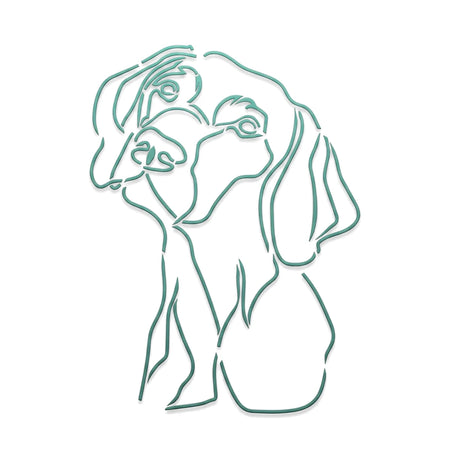 A3 2022 Weimaraner paint stencil featuring a detailed teal line art outline of a Weimaraner dog, ideal for artistic projects.