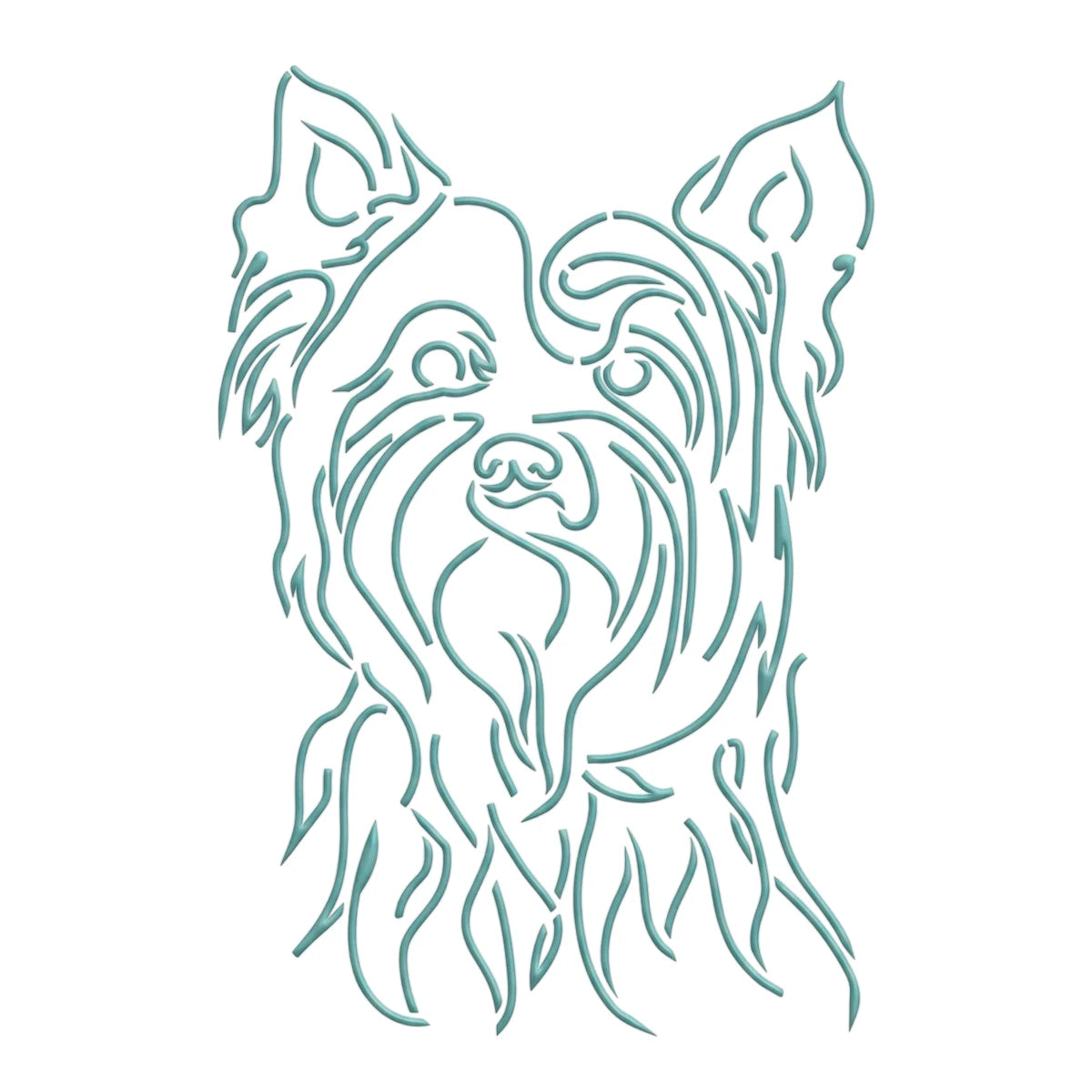 A3 2022 York Paint Stencils featuring a detailed teal line art illustration of a Yorkshire Terrier dog's head on a white