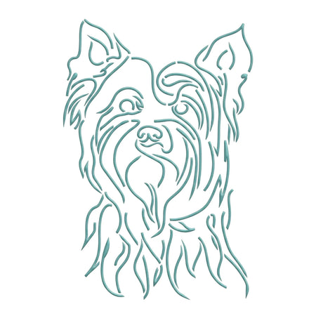 A3 2022 York Paint Stencils featuring a detailed teal line art illustration of a Yorkshire Terrier dog's head on a white