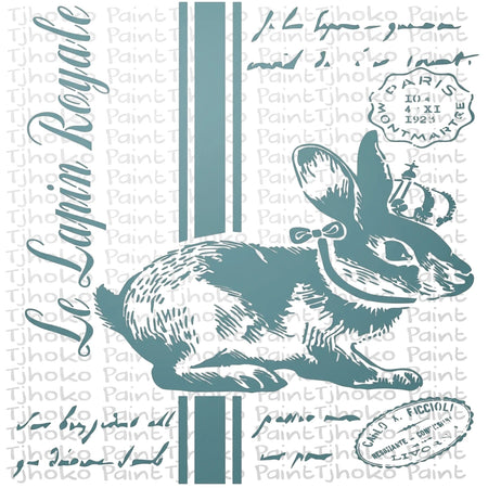 A4-22 Stencil 69 Paint Stencils with a vintage-style design featuring a crowned rabbit and French text 'Le Lapin Royale'.