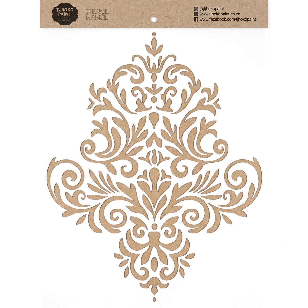 A4-9-06 Stencil 57, a reusable craft stencil featuring an ornate damask pattern, designed for various paint applications.