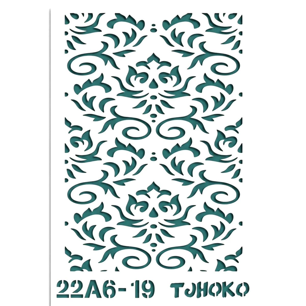 A6-19 Stencil 14 Paint Stencils featuring a teal damask pattern, designed for crafting and home decor.