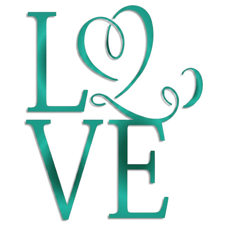 A6-20 Stencil 15 Paint Stencils design showing the word 'LOVE' in stylized, gradient teal text with a heart-shaped 'O' and