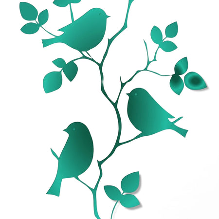 Teal A6-23 Stencil 18 Paint Stencils featuring three birds on a branch with leaves, ideal for craft projects.