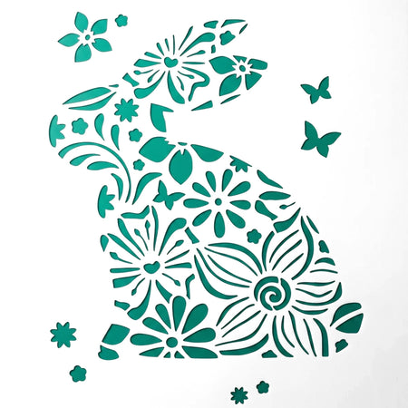 Green floral bunny design stencil from A6-9-02 Stencil 5 Paint Stencils collection for crafting.