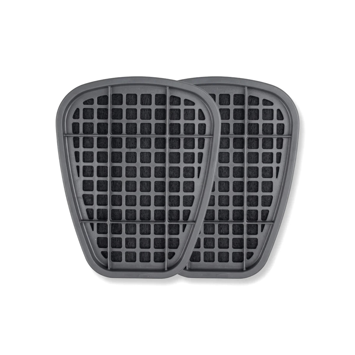 Pair of grey Abek1 combination gas filter cartridges for respirators, featuring a square grid design.