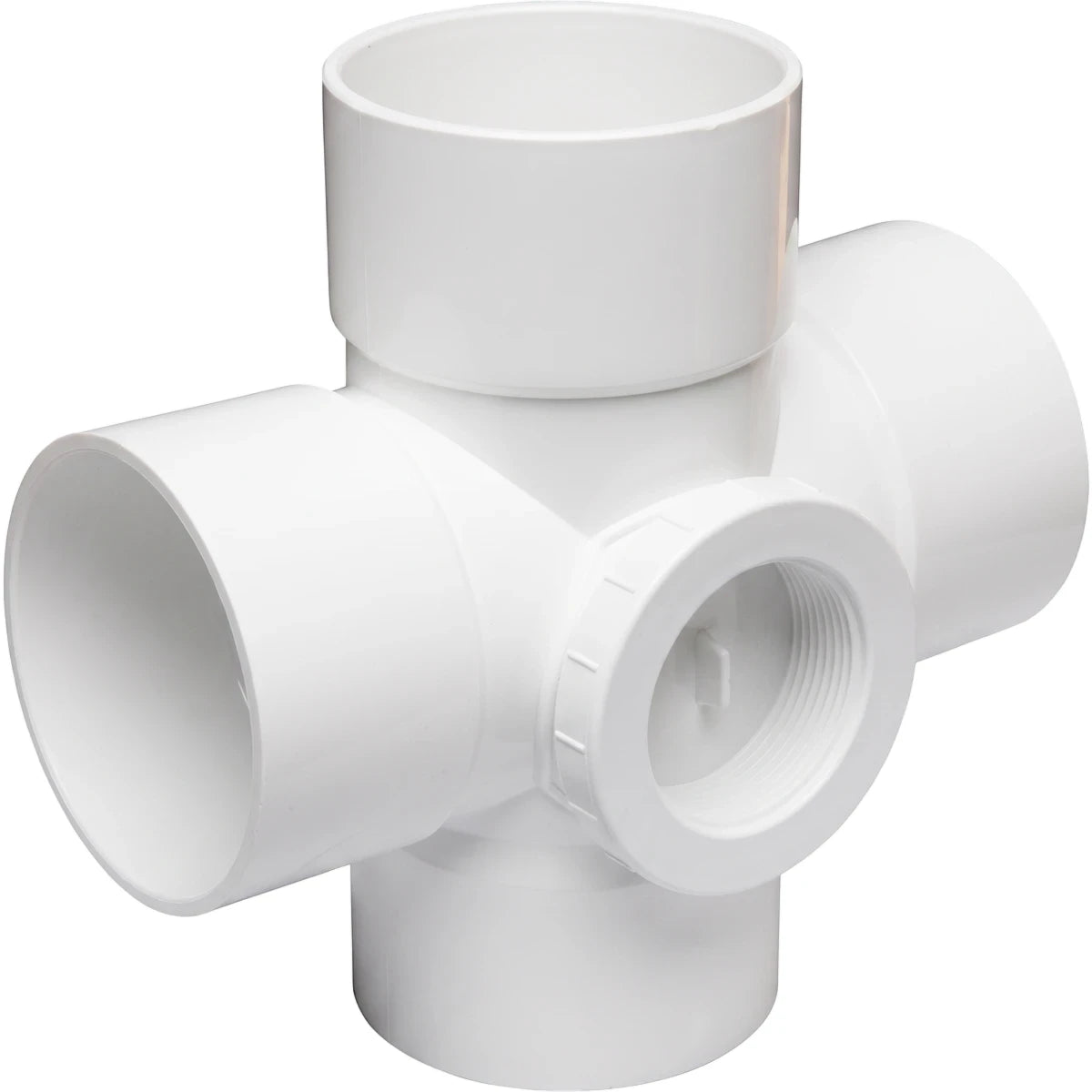 White PVC double junction pipe fitting with access cap for 110mm x 95-degree above ground drainage systems.