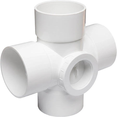 White PVC double junction pipe fitting with access cap for 110mm x 95-degree above ground drainage systems.