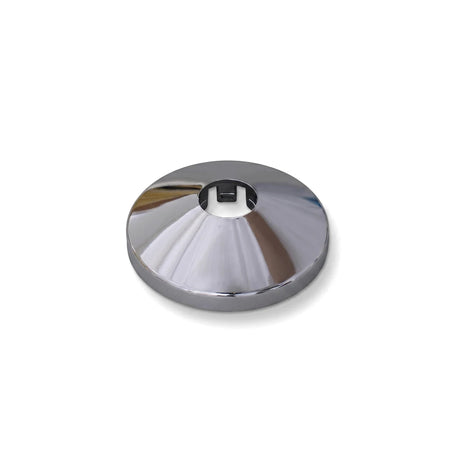 Chrome-plated 1/2 inch ABS plastic cover plate, circular and tapered, designed for plumbing applications