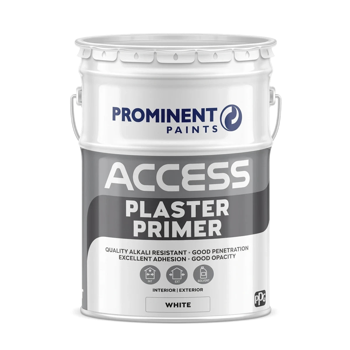 Access Plaster Primer 20l paint bucket in white and grey, suitable for interior and exterior use.