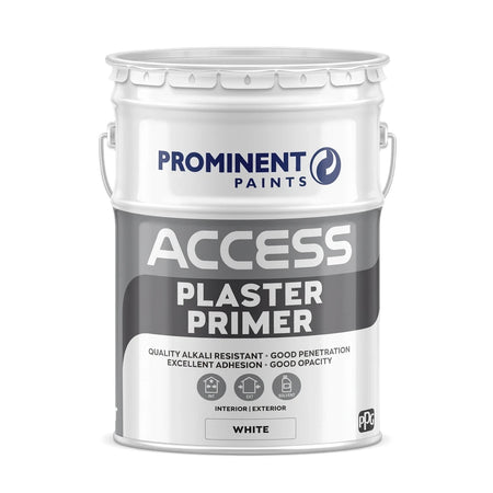 Access Plaster Primer 20l paint bucket in white and grey, suitable for interior and exterior use.