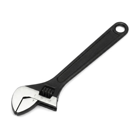 A 10-inch (250mm) adjustable wrench with a black handle and a silver metallic head, viewed from a slight angle against a