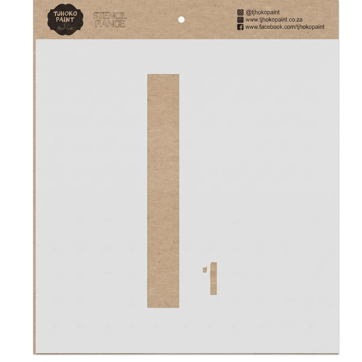 Brown cardboard paint stencil featuring a large capital letter 'I' and a smaller numeral '1' cutouts for DIY crafting