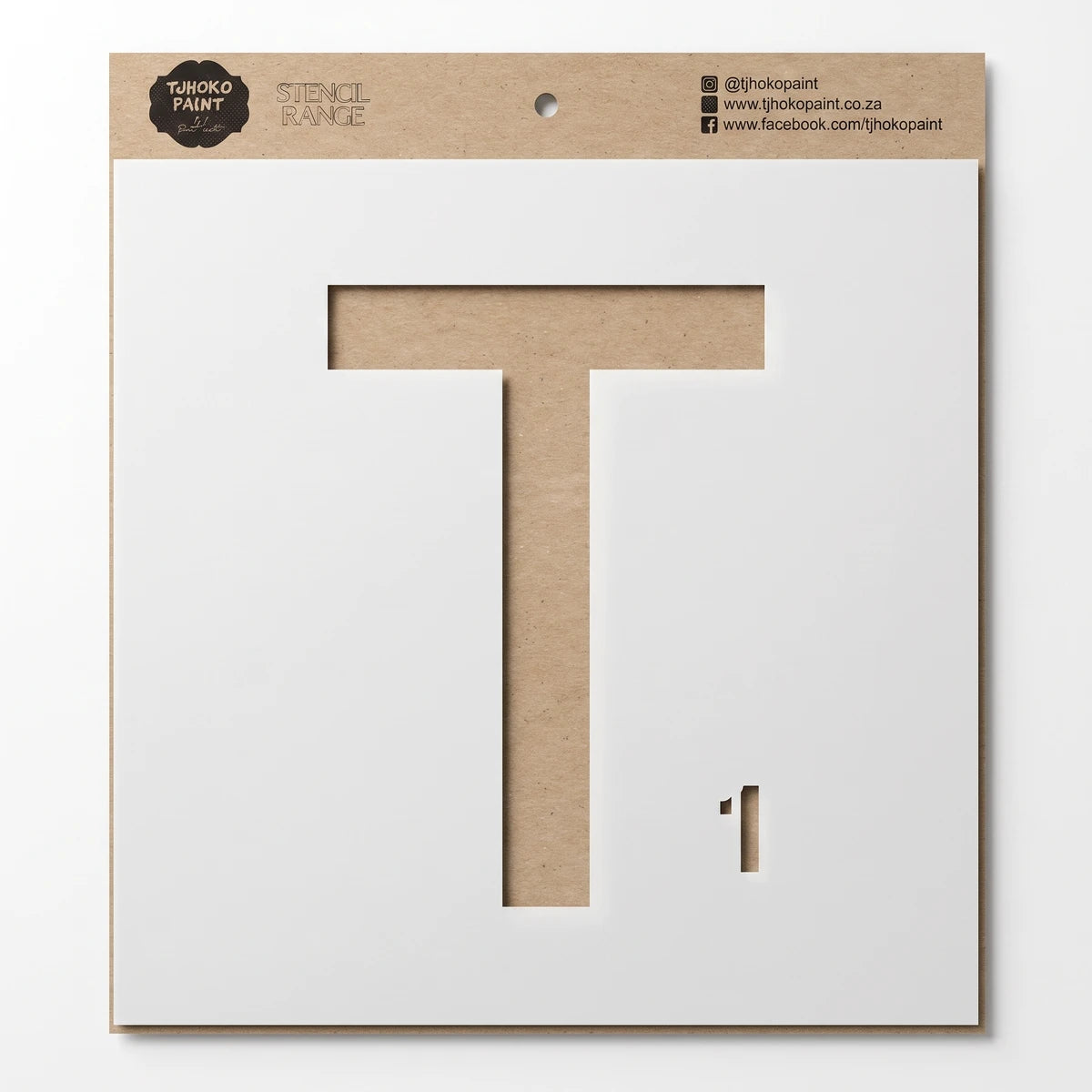Alphabet "T" (22150-29) paint stencil showing a large uppercase T cutout in brown kraft board, front view