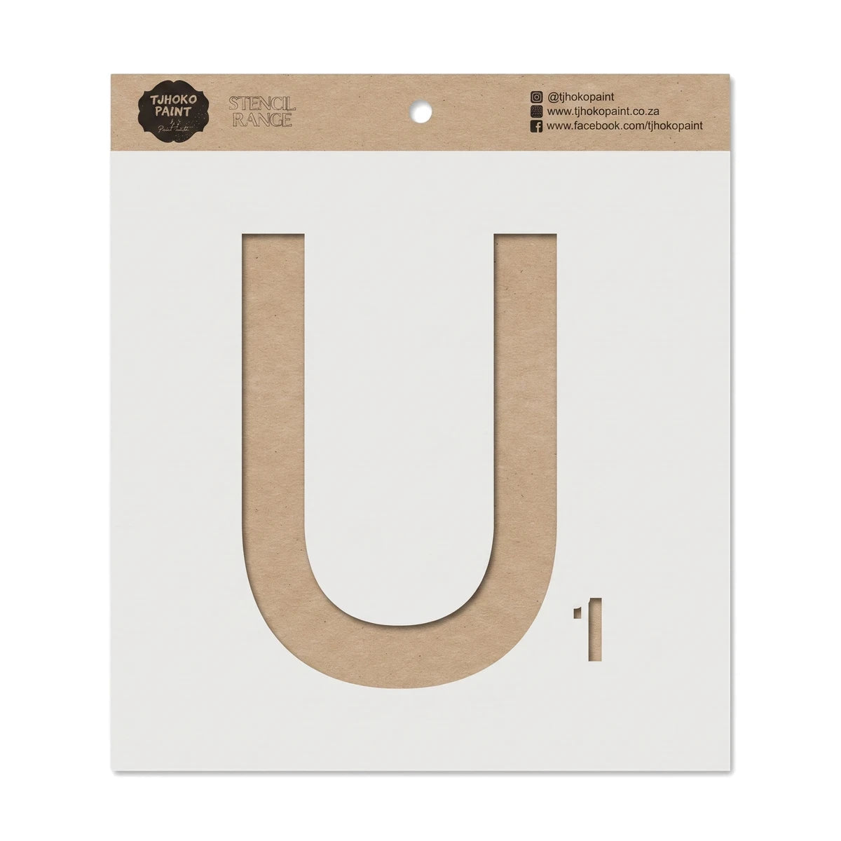 Alphabet U (22150-30) paint stencil in brown kraft material, front view cutout for lettering and crafts.