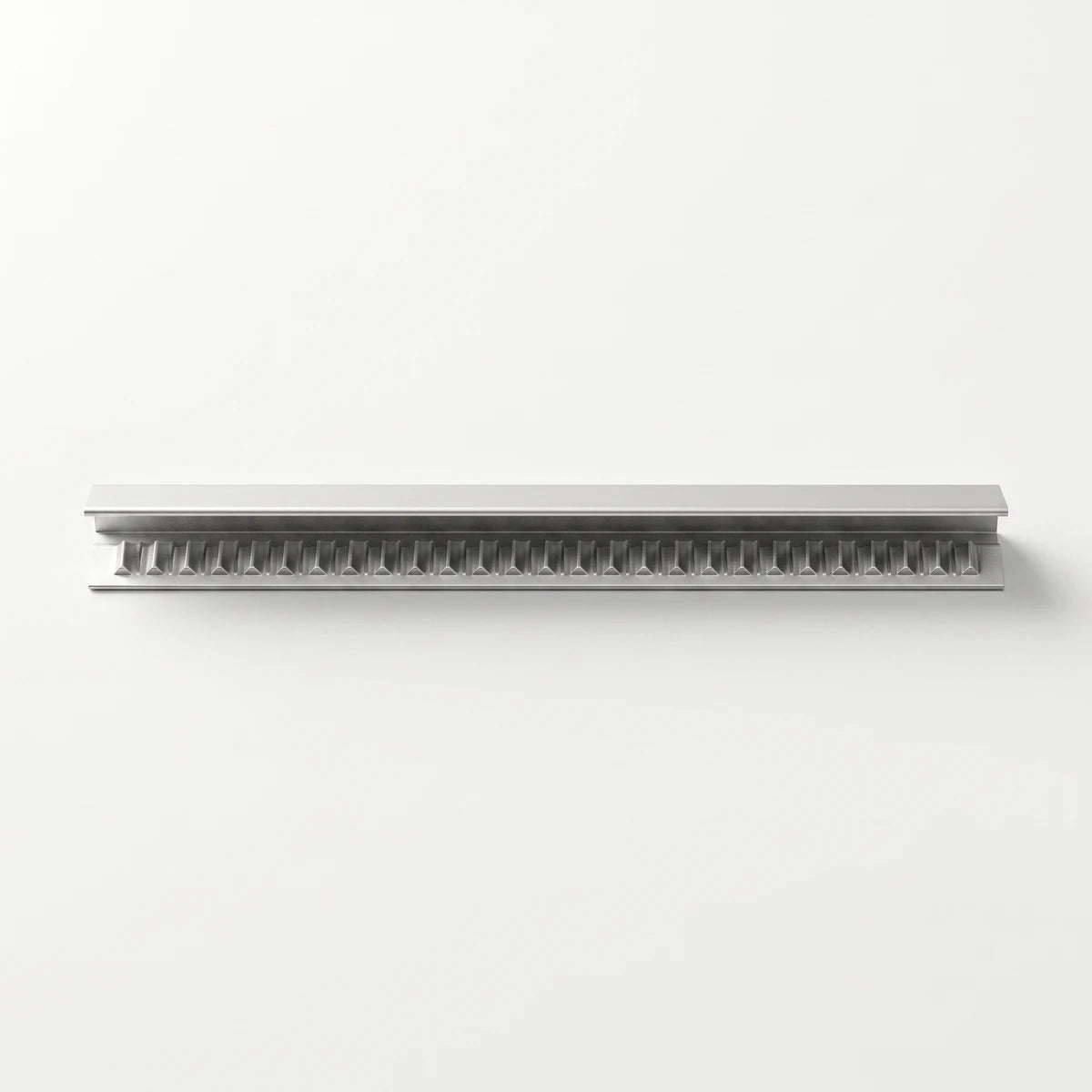 Aluminium formable straight edge trim in a matt silver finish with a distinctive ridged bottom edge.