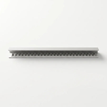 Aluminium formable straight edge trim in a matt silver finish with a distinctive ridged bottom edge.