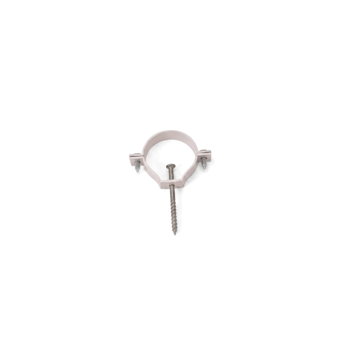 50mm Aluminum Holderbat Bracket in white, shown with mounting screw, for securing pipes or conduits.