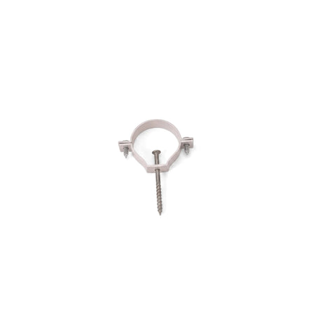 50mm Aluminum Holderbat Bracket in white, shown with mounting screw, for securing pipes or conduits.