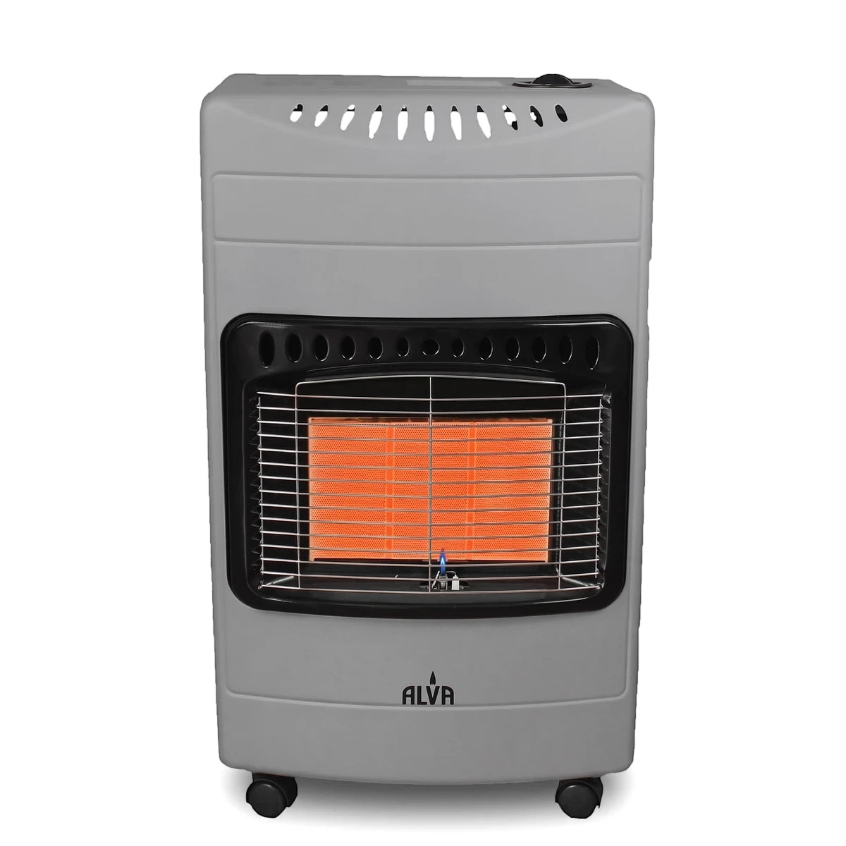 Alva 3 Panel Luxurious Infrared Radiant Heater Deluxe in grey and black, featuring radiant panels and portable wheels.