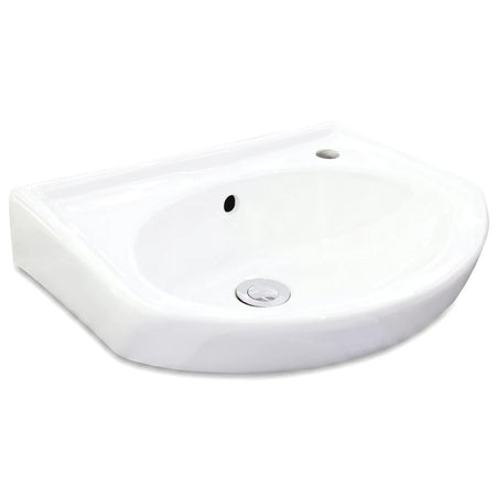 Anchor Small 1-Tap Hole Basin, a white ceramic wall-mounted sink with a chrome drain plug and overflow hole.