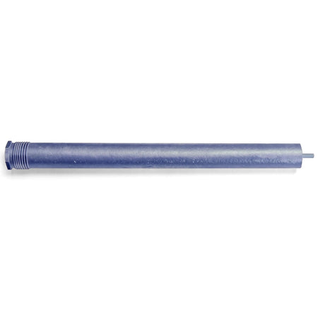A horizontal cylindrical 100Lt anode in a metallic bluish-grey finish, with threading on one end and a thin rod on the