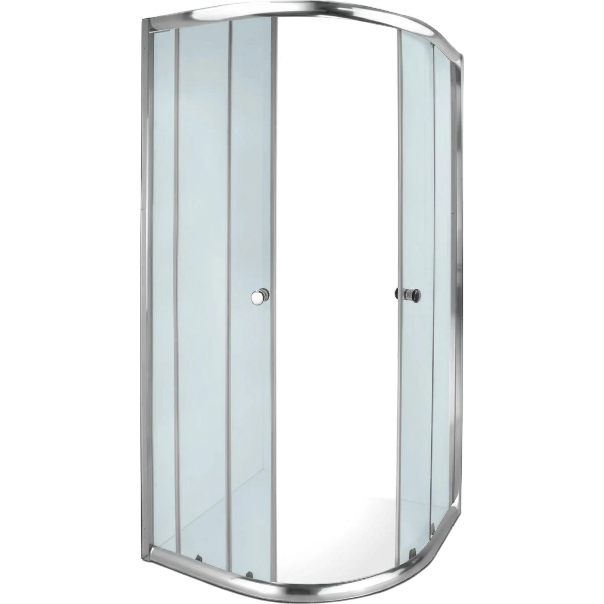 Rounded shower door Aquila with bright chrome frame and translucent glass panels, designed for a modern bathroom.
