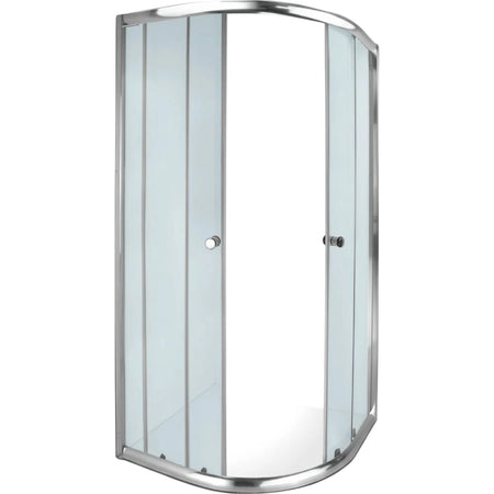 Rounded shower door Aquila with bright chrome frame and translucent glass panels, designed for a modern bathroom.