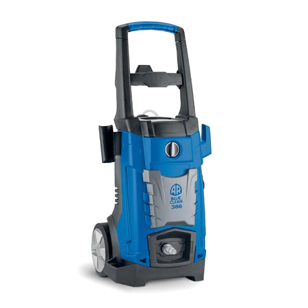 AR Blue Clean 386 Universal Motor Pressure Washer in blue and grey, shown from a front-facing perspective.