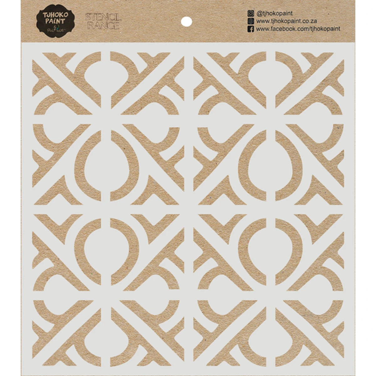 Art Deco paint stencil 2024-150-3 featuring an intricate geometric pattern in light gray, presented on natural kraft paper.