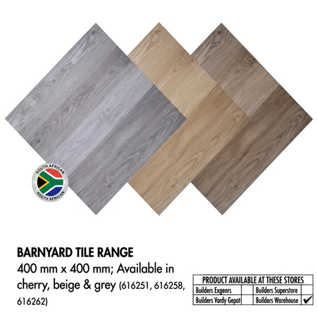 Barnyard Grey 40x40cm square tiles in grey finish, shown as overlapping samples, suitable for floor or wall.