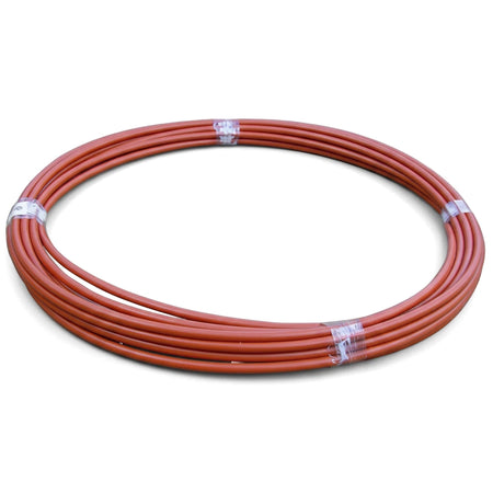 A coiled 50M roll of 15mm beige poly pipe, secured with clear plastic ties, presented on a white background.