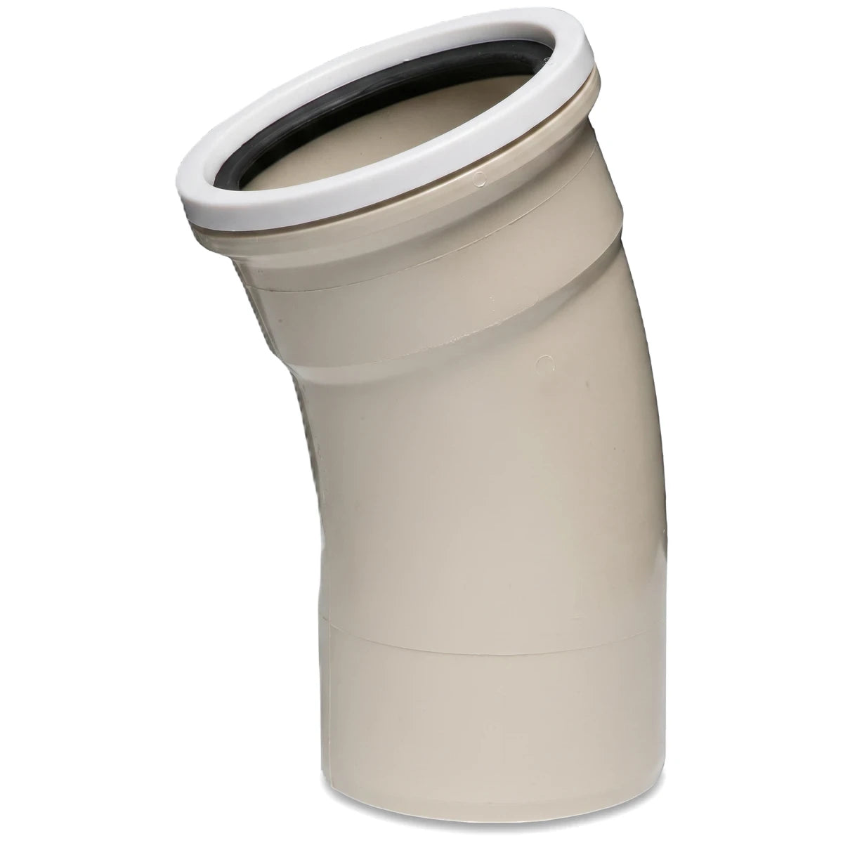 Beige plastic 22.5-degree plain socket/spigot bend pipe fitting for plumbing and drainage systems.
