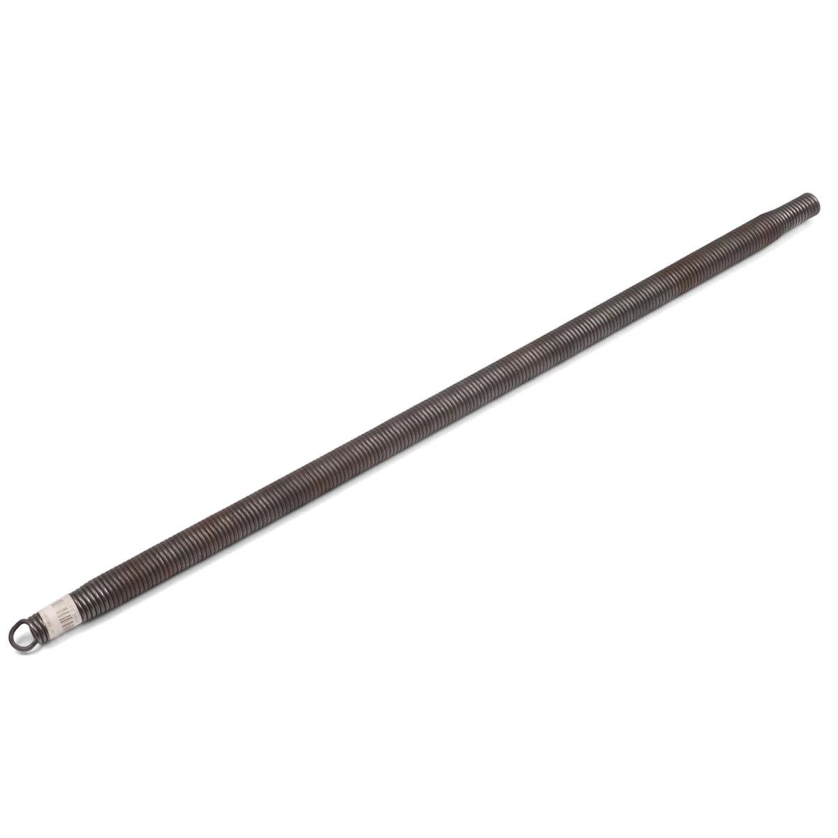 A long dark metal coiled bending spring, 25mm, with a single loop at one end, shown against a white background.