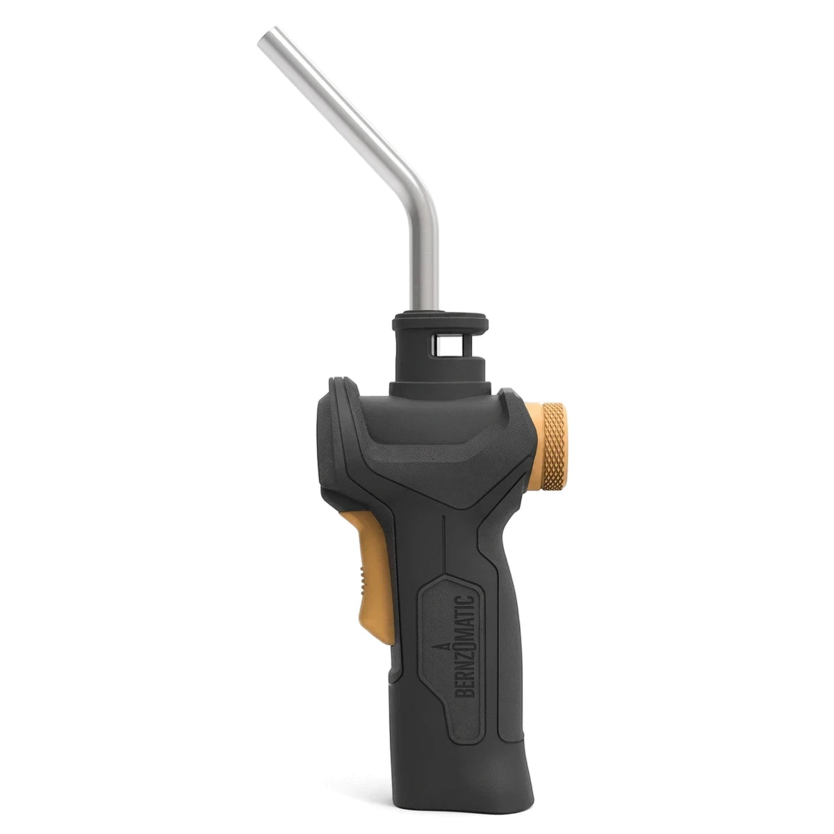 Benzo Outdoor Trigger Start Torch, featuring a black body, gold trigger, and silver nozzle. Ideal for outdoor applications.