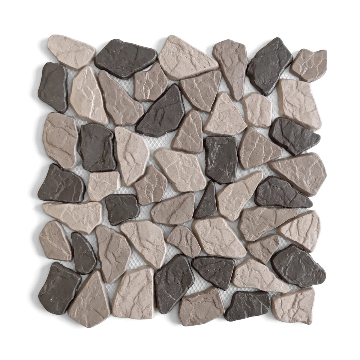 Berlin Broken Stone Mosaic Tile featuring irregular shaped stones in a mix of natural grey and beige tones for wall or floor