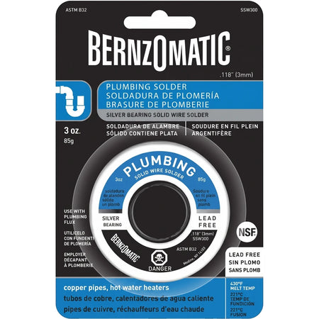 BernzOmatic silver bearing solid wire plumbing solder, lead-free, 3 oz (85g) in its retail packaging.