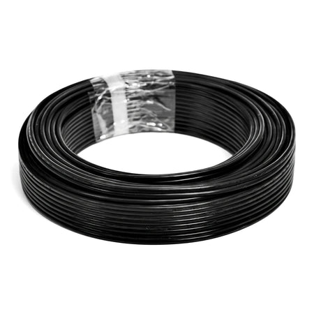 Black 0.5mm audio cable, coiled and wrapped in plastic, for electrical wiring applications.