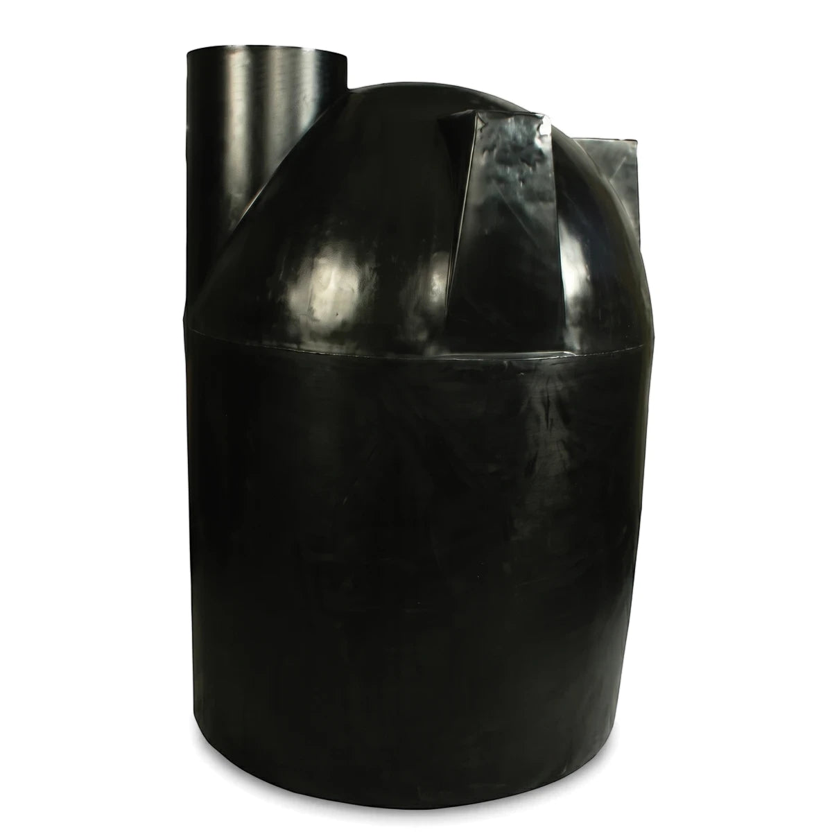 Black 1550L plastic digestor tank with lid and internals, shown from a slightly elevated view.