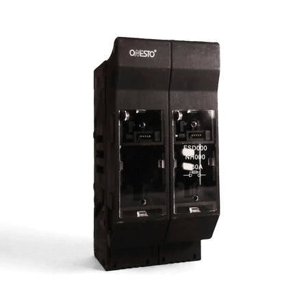 Black 160A DC fuse holder for SPH9, an industrial electrical component with two modules, displaying Questo branding.