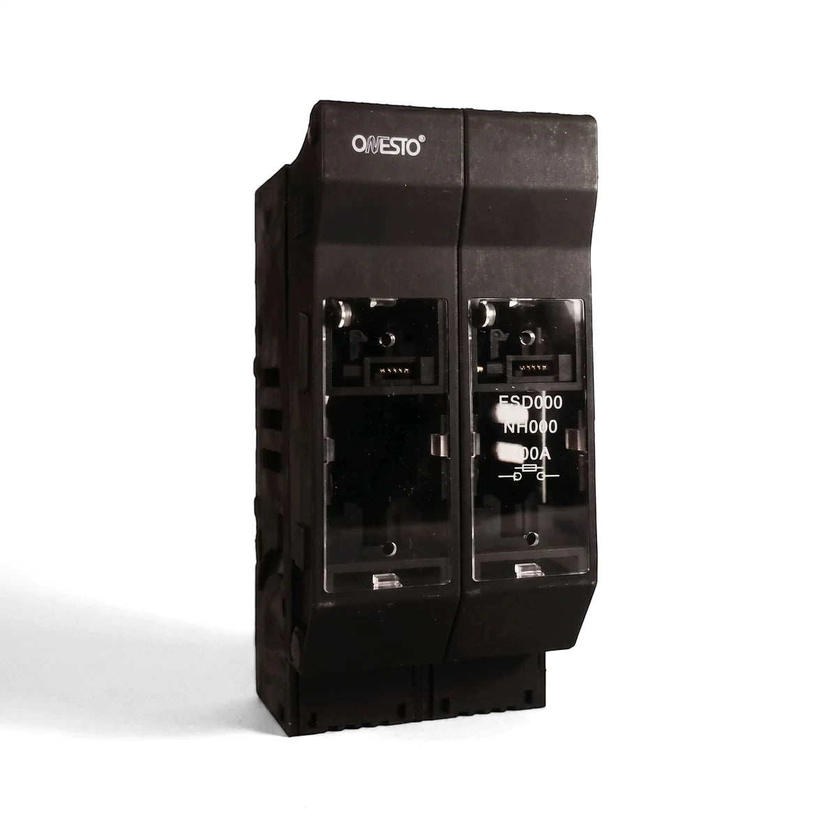 Black 2 Pole Fuse Switch Fuse Holder, an electrical component, shown from a slight front-right angle.