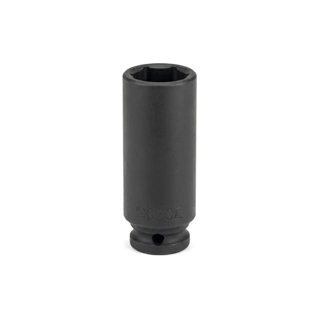 Black 28mm 1/2-inch drive 6-point deep hex socket for automotive and industrial applications.