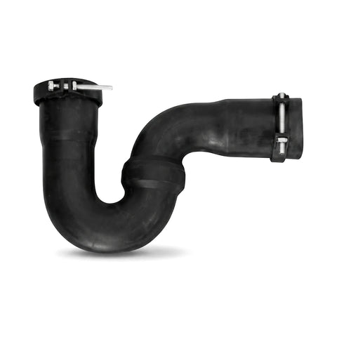 Black 32mm x 40mm mini reseal P-trap, a curved plumbing pipe component, displayed against a clean background.