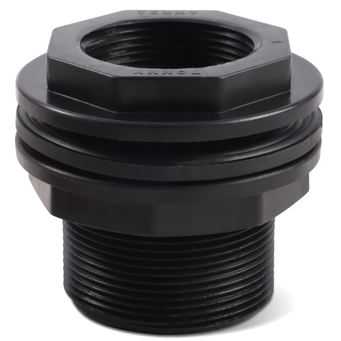 Black 40mm plastic water fitting with visible threading and a hexagonal top, shown on a white background.