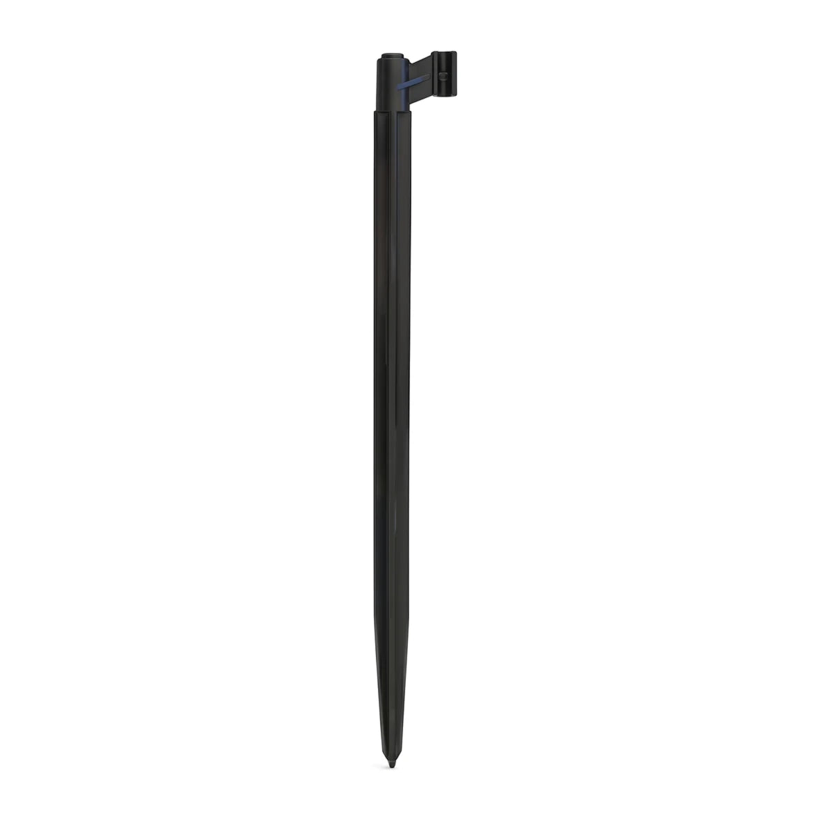 Black 450mm micro peg for irrigation systems, shown upright on a white background, useful for securing drip lines.