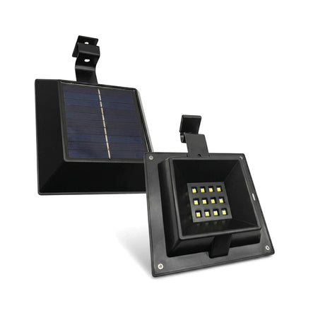 Black 5W multi-functional square solar LED light, displaying a dark blue solar panel on one unit and a nine-LED array on the