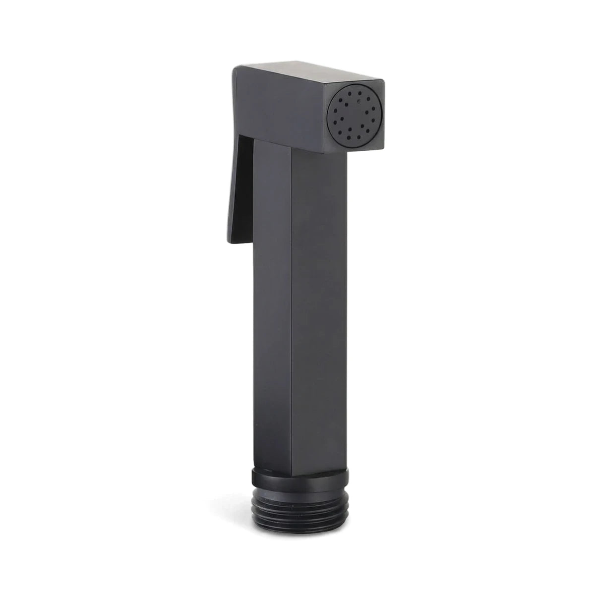 Black brass square bidet spray with a matte finish and modern design, shown vertically.