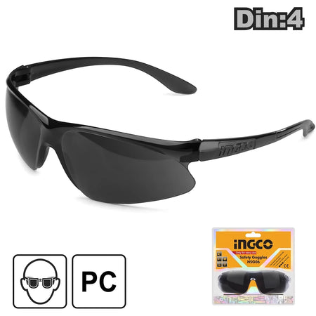A pair of black Dark Shade 8 Safety Spectacles with dark lenses and durable frames, designed for eye protection.