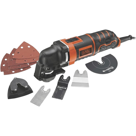 Black+Decker 300W electric multi-functional oscillating tool kit with assorted sanding pads and blades